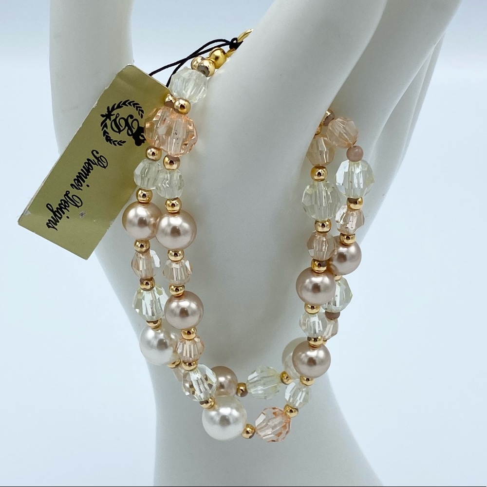 NEW Premier Designs Madison Faux Pearl Beaded Gold Plated 2 Strand Bracelet